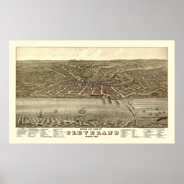 Cleveland, OH Panoramic Map - 1877 Poster (Front)