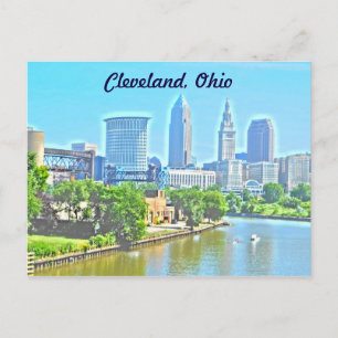 Cleveland,OH River View (Paint Effect) Postcard