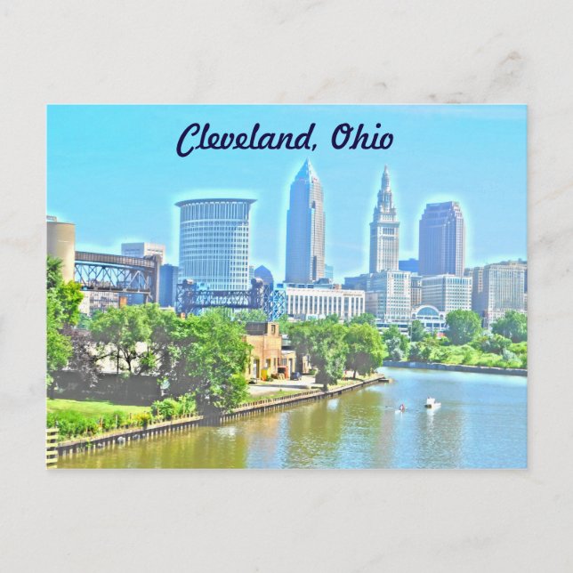 Cleveland,OH River View (Paint Effect) Postcard (Front)