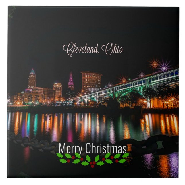 Cleveland, Ohio Christmas Ceramic Tile (Front)