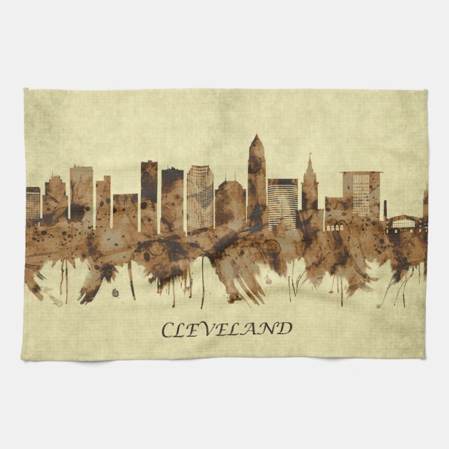 Cleveland Ohio Cityscape Kitchen Towel (Horizontal)
