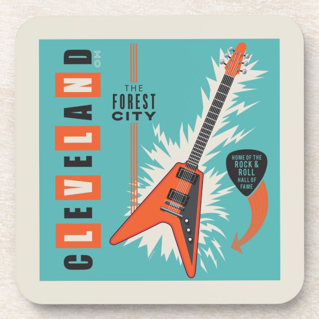 Cleveland Ohio | Electric Guitar Beverage Coaster (Front)