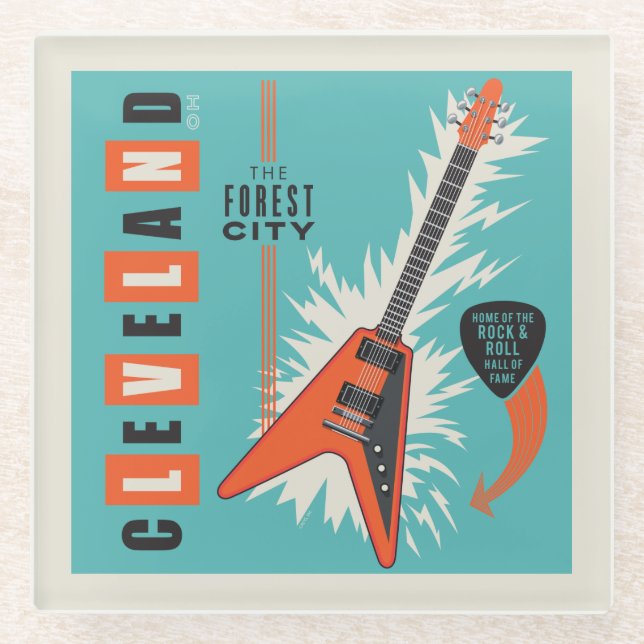 Cleveland Ohio | Electric Guitar Glass Coaster (Front)