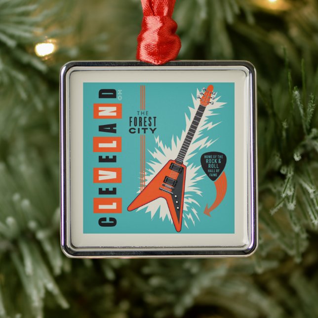 Cleveland Ohio | Electric Guitar Metal Ornament (Tree)