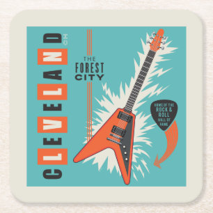 Cleveland Ohio Electric Guitar Square Paper Coaster