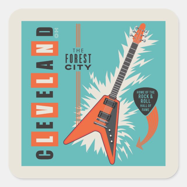 Cleveland Ohio | Electric Guitar Square Sticker (Front)