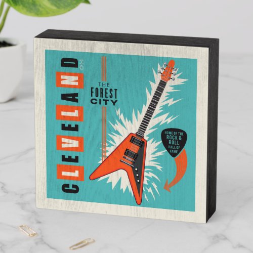 Cleveland Ohio  Electric Guitar Wooden Box Sign