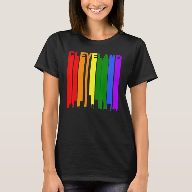 Cleveland Ohio Lgbtq Gay Pride Rainbow Skyline T-Shirt (Front)
