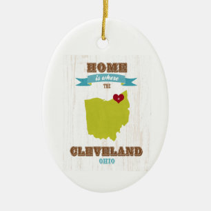 Cleveland, Ohio Map – Home Is Where The Heart Is Ceramic Ornament