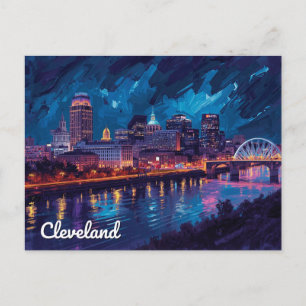 Cleveland Ohio Night River Art Postcard