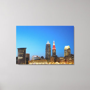 Cleveland Ohio Night Skyline (B/W) Canvas Print