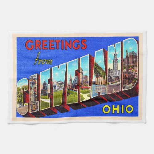 Cleveland Ohio OH Vintage Large Letter Postcard Kitchen Towel