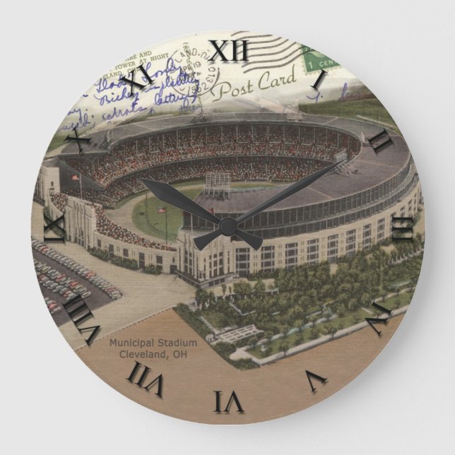 Cleveland Ohio Post Card Clock - Municipal Stadium (Front)