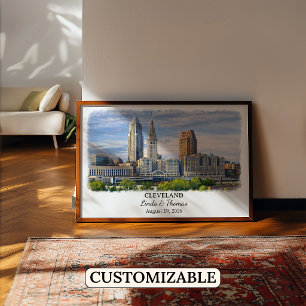 Cleveland Ohio Poster, Watercolor, Custom Poster