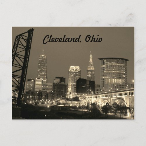 Cleveland Ohio Sepia Skyline Night Postcard