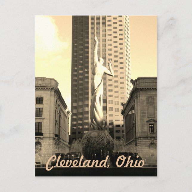 Cleveland Ohio Sepia Statue Postcard (Front)