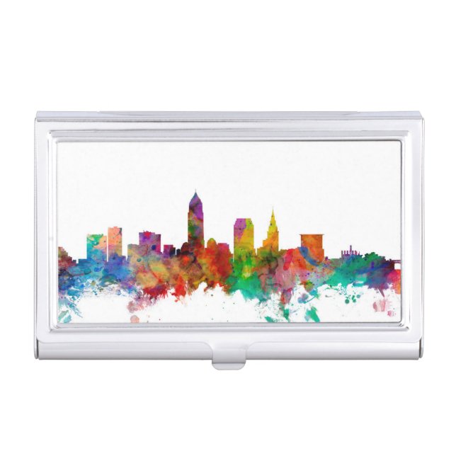 Cleveland Ohio Skyline Business Card Holder (Front)