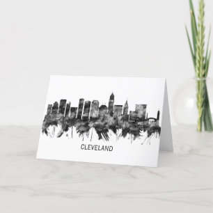 Cleveland Ohio Skyline BW Holiday Card