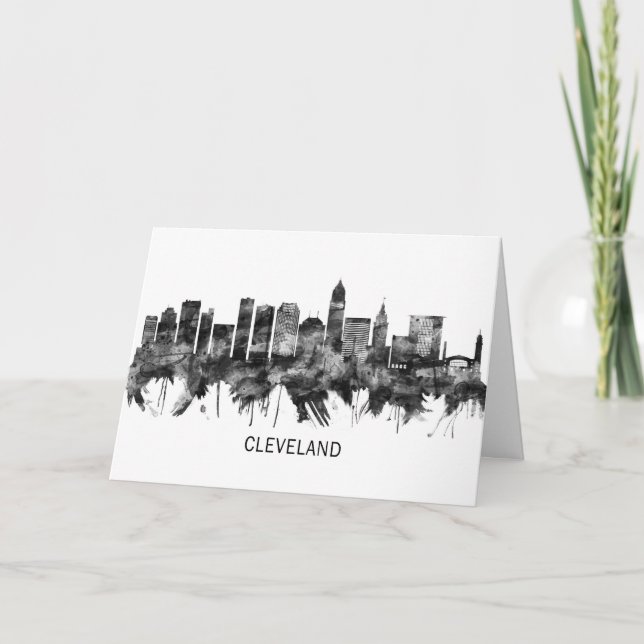 Cleveland Ohio Skyline BW Holiday Card (Front)