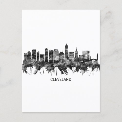 Cleveland Ohio Skyline BW Holiday Postcard