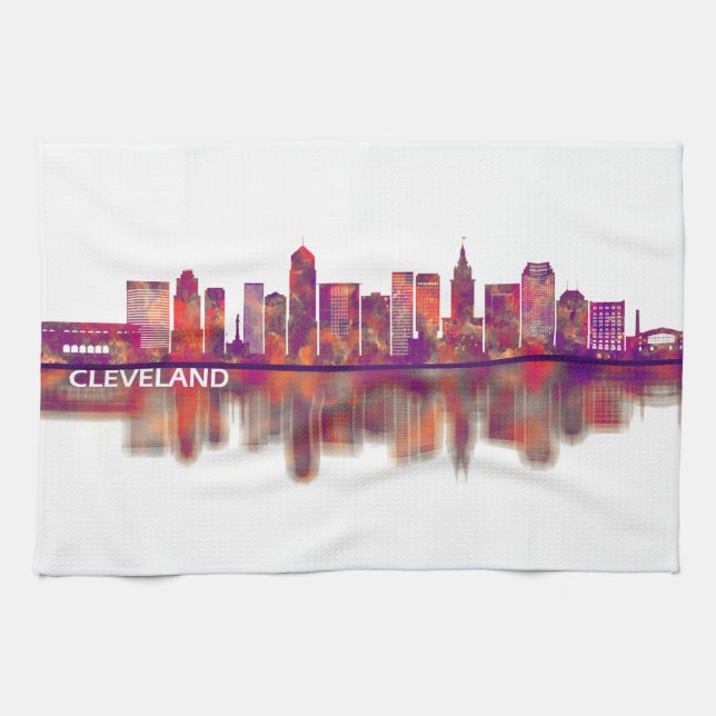 Cleveland Ohio Skyline Kitchen Towel (Horizontal)