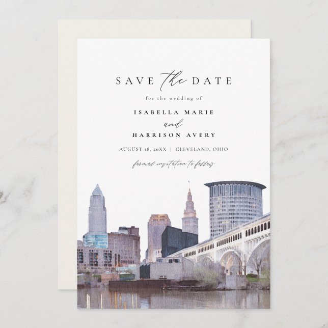 CLEVELAND OHIO Skyline Save the Date Invitation (Front/Back)