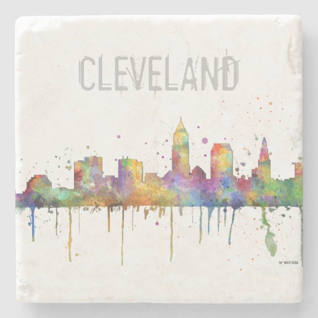 CLEVELAND, OHIO SKYLINE STONE COASTER (Front)