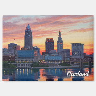 Cleveland Ohio Skyline Sunset Magnet