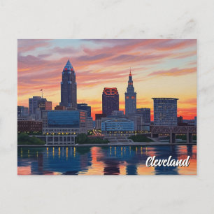 Cleveland Ohio Skyline Sunset Postcard