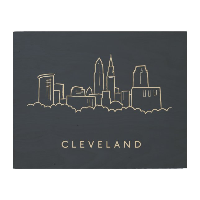 Cleveland Ohio Skyline Wood Wall Art (Front)