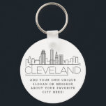 Cleveland, Ohio Stylized Skyline | Custom Slogan Keychain<br><div class="desc">A unique key chain representing the beautiful city of Cleveland,  Ohio.  
This keychain features a stylized illustration of the city's unique skyline with its name underneath.
Underneath the city name is a spot for your unique slogan or statement about your favorite city.</div>