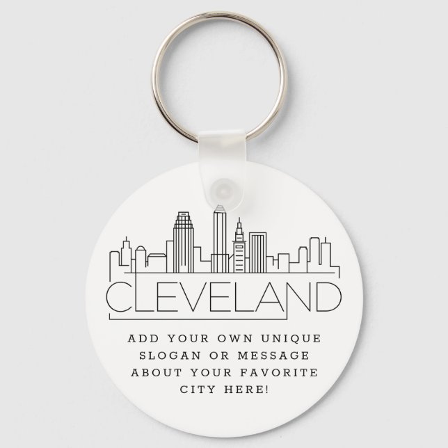 Cleveland, Ohio Stylized Skyline | Custom Slogan Keychain (Front)