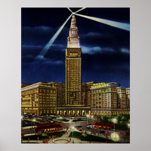 Cleveland Ohio Union Terminal Tower at Night Poster