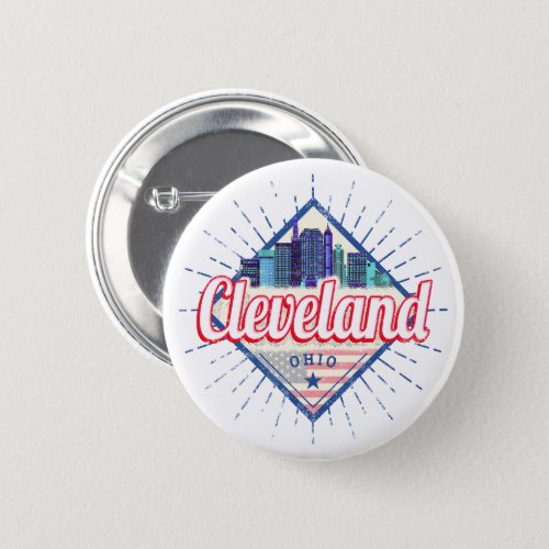 Cleveland Ohio United States Skyline Vintage USA Button