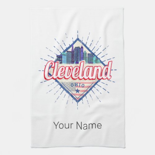 Cleveland Ohio United States Skyline Vintage USA Kitchen Towel