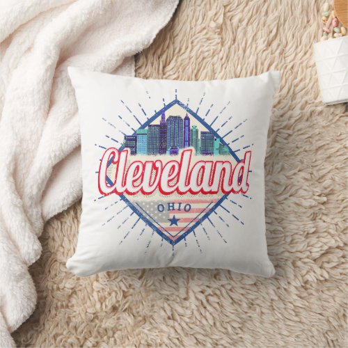 Cleveland Ohio United States Skyline Vintage USA Throw Pillow