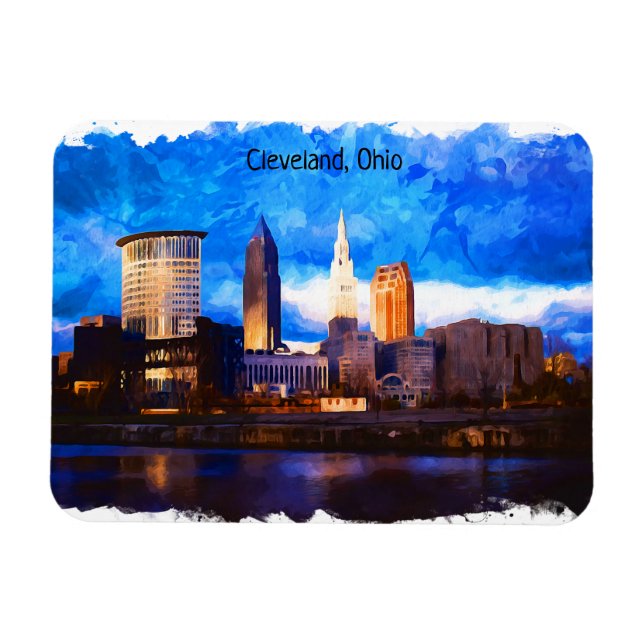 Cleveland Ohio USA Watercolor Cityscape View Magnet (Horizontal)