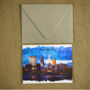 Cleveland Ohio USA Watercolor Cityscape View Postcard