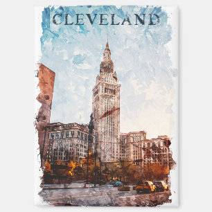 Cleveland Ohio Watercolor City View Magnet