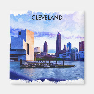 Cleveland Ohio Watercolor Cityscape View Magnet