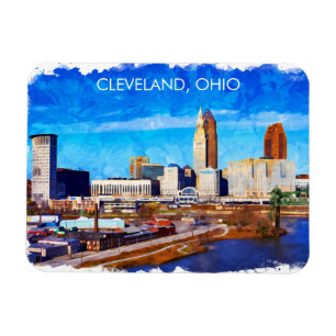 Cleveland Ohio Watercolor Skyline Magnet