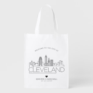 Cleveland, Ohio Wedding   Stylized Skyline Grocery Bag