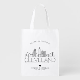 Cleveland, Ohio Wedding   Stylized Skyline Grocery Bag