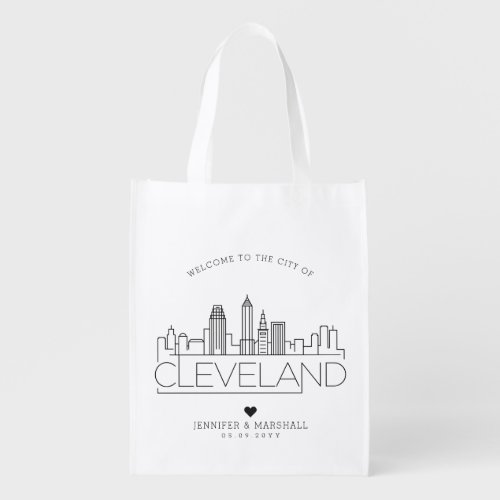 Cleveland Ohio Wedding  Stylized Skyline Grocery Bag