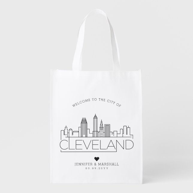 Cleveland, Ohio Wedding | Stylized Skyline Grocery Bag (Front)
