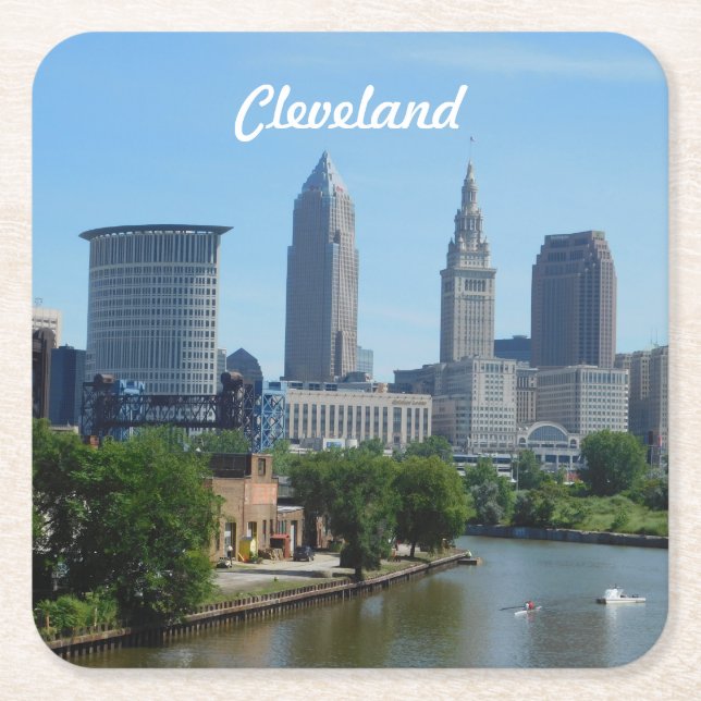 Cleveland River View Square Paper Coaster (Front)