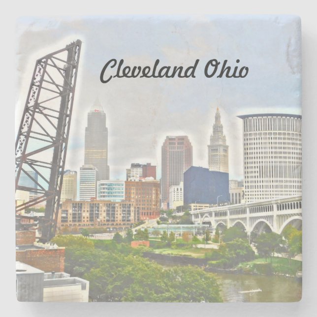 Cleveland River View Stone Coaster (Front)