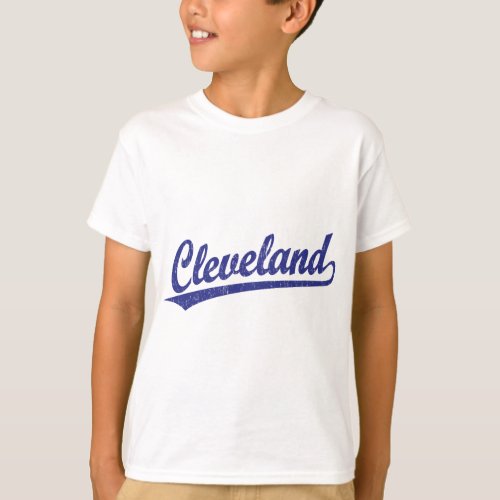 Cleveland script logo in blue T_Shirt
