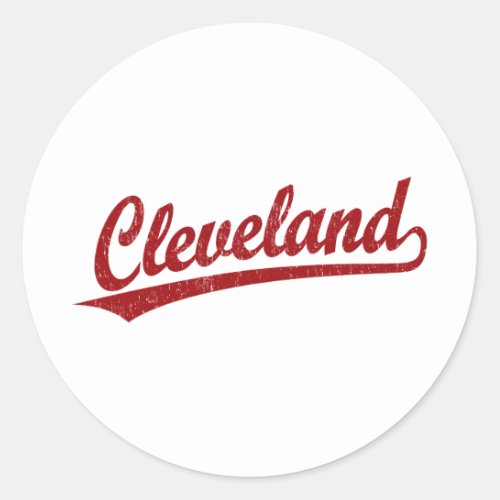 Cleveland script logo in red classic round sticker