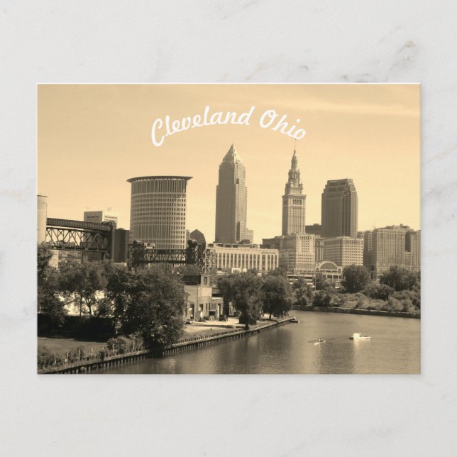 Cleveland Sepia River Skyline Postcard (Front)